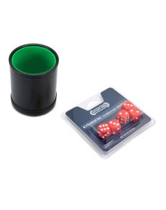 Набор Шейкер для кубиков кожаный с крышкой зелёный кубики D6 16 мм красные Stuff-pro