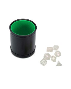 Набор Шейкер для кубиков кожаный с крышкой зелёный кубики Неоново Розовые Stuff-pro