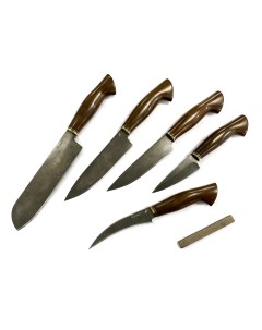 Набор кухонных булатных ножей 6 предметов в кожаном панно Петров