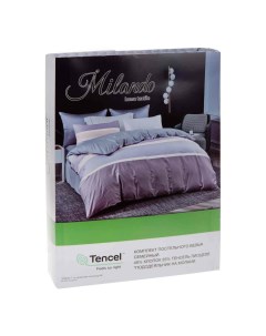 Комплект постельного белья Полосы с узором семейный тенсель 50x70 см серо лиловый Milando