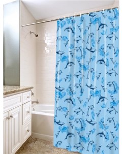 Штора для ванной 180х180 голубые дельфины 1281 22 Nobrand