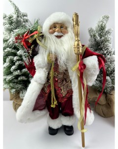 Фигурка новогодняя Дед Мороз в красной шубе с посохом в руке 45х25 Led