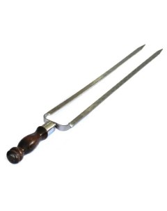 Шампур двойной вилка с узором 45 см нерж деревянная ручка 24974 R-sauna