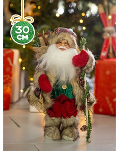 Новогодняя фигурка Дед Мороз в Серой Клетчатой Шубке MT 150323 3 30 16x18x30 см Maxitoys