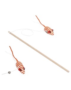 Игрушка для кошек дразнилка удочка с мышью на деревянной ручке оранжевая белая Пижон
