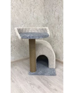Комплекс для кошек Дом с мезонином белый бирюзовый ковролин дерево 70 см Моя котя