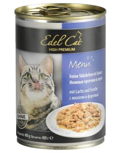 Влажный корм для кошек Menu нежные кусочки в соусе с лососем и форелью 400 г Edel cat