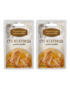 Лакомство для кошек Суп из курицы с уткой и тыквой 2 шт по 35 г Деревенские лакомства