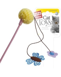 Игрушка для кошек Дразнилка на стеке с бабочкой и цветочком 43 см Gigwi