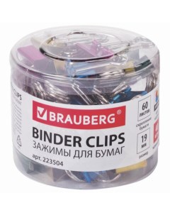 Зажимы для бумаг 19 мм на 60 л цвет металлик пластиковый цилиндр 40 шт 2 уп Brauberg