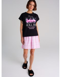 Комплект фуфайка трикотажная футболка шорты пижама фланелевые классического пояс брюки Playtoday