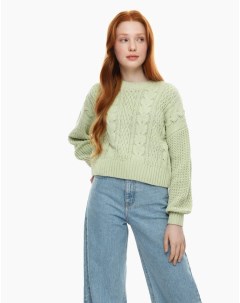 Зелёный джемпер с косами для девочки Gloria jeans