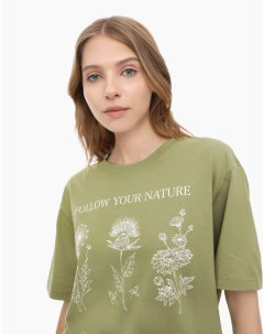 Хаки футболка oversize с принтом Follow your nature Gloria jeans