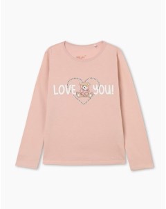 Светло розовый лонгслив с принтом Cute Bear для девочки Gloria jeans