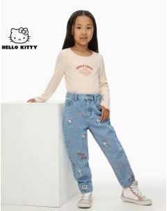 Джинсы Mom с вышивкой Hello Kitty для девочки Gloria jeans