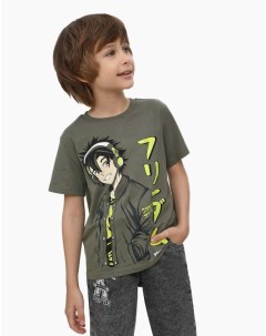 Хаки футболка с аниме принтом для мальчика Gloria jeans