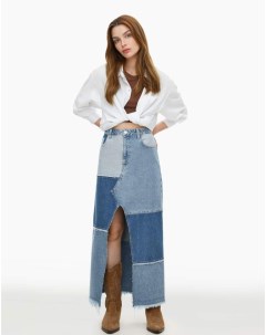 Джинсовая макси юбка франкенштейн с разрезом Gloria jeans