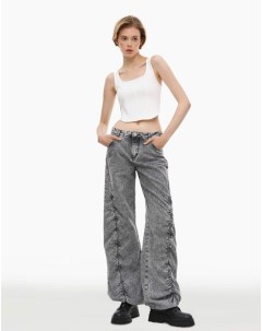 Серые джинсы трасформеры Wide Leg Pleated на низкой талии Gloria jeans