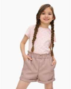 Тёмно розовые шорты Paperbag из экокожи для девочки Gloria jeans