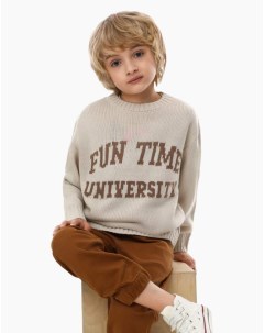 Бежевый джемпер с надписью Fun Time University для мальчика Gloria jeans