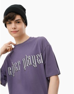 Тёмно фиолетовая футболка oversize с принтом для мальчика Gloria jeans