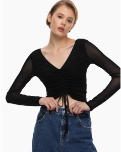 Чёрный укороченный лонгслив с завязками Gloria jeans