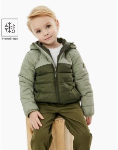 Оливковая утеплённая куртка колор блок для мальчика Gloria jeans