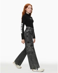 Серые джинсы Wide leg Cargo с эффектом варки для девочки Gloria jeans