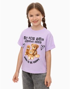 Фиолетовая футболка oversize с принтом для девочки Gloria jeans