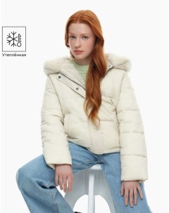 Молочная утеплённая куртка с экомехом для девочки Gloria jeans