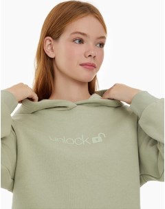 Укороченное худи цвета хаки с надписью Unlock для девочки Gloria jeans