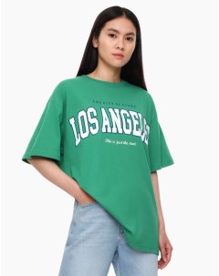 Зелёная футболка superoversize с принтом Gloria jeans