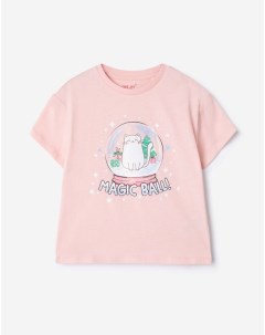 Розовая футболка oversize с принтом magic ball для девочки Gloria jeans