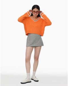 Оранжевый укороченный пуловер oversize с косами Gloria jeans