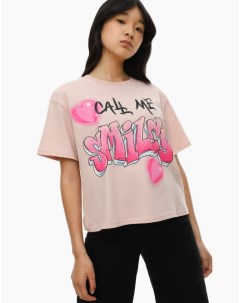 Розовая свободная футболка с граффити принтом для девочки Gloria jeans