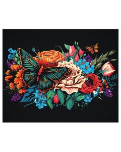 Картина по номерам на черном холсте Бабочка на цветах 40х50 см Три совы