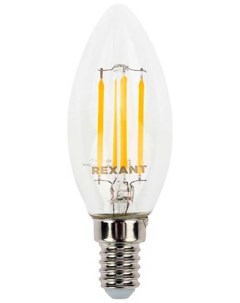 Лампа филаментная Свеча CN35 7 5Вт 600Лм 2700K E14 диммируемая прозрачная колба Rexant