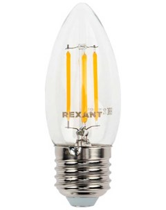 Лампа филаментная Свеча CN35 7 5Вт 600Лм 2700K E27 диммируемая прозрачная колба Rexant