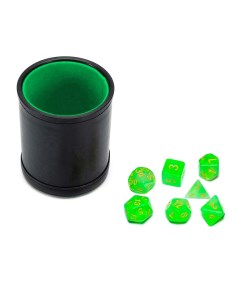 Набор Шейкер для кубиков кожаный с крышкой зелёный кубики зеленые с мешочком Stuff-pro