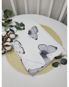 Пеленка непромокаемая Серые бабочки на белом 70 100см Nobrand
