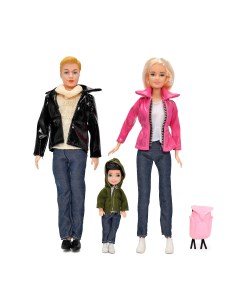 Набор из 3х кукол Семья на прогулке одежда и аксессуары в комплекте S+s