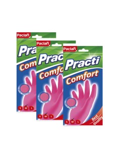 Перчатки резиновые PRACTI Comfort размер M розовые 3 упаковки Paclan