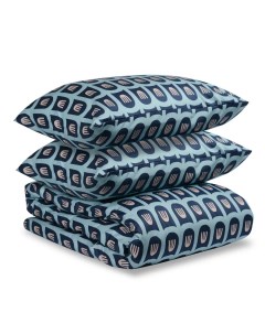Комплект постельного белья полутораспальный из сатина голубого цвета с принтом Blossom tim Tkano
