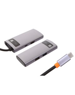 Хаб USB Metal Gleam Series 4 in 1 Multifunctional Type C HUB Docking Station Grey CAHUB CY0G Baseus