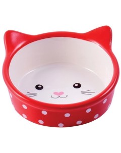 Миска для кошек мордочка кошки в горошек 250 мл Красный Керамикарт