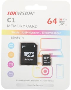 Карта памяти microSDHC 64GB HS TF C1 STD 64G Adapter Hikvision