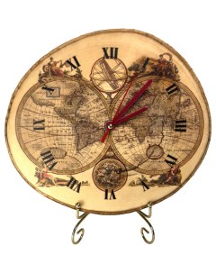 Настольные часы Карта мира на спиле дерева 22 х 22 х 3 см Подарки