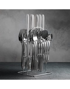 Набор столовых приборов Водопад 24 предмета на подставке цвет серебряный Nobrand