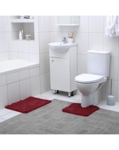 Набор ковриков для ванной и туалета Пушистик 2 шт 38x40 40x60 см цвет бордовы Доляна