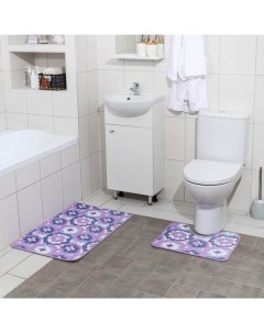 Набор ковриков для ванной и туалета Фиолетовые цветы 2 шт 40x50 50x80 см Доляна